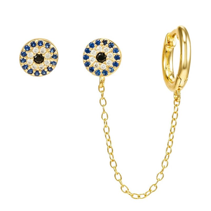 GENERICO - Aros Argolla dorada con Ojo turco Plata 925 chapada en oro 18 k