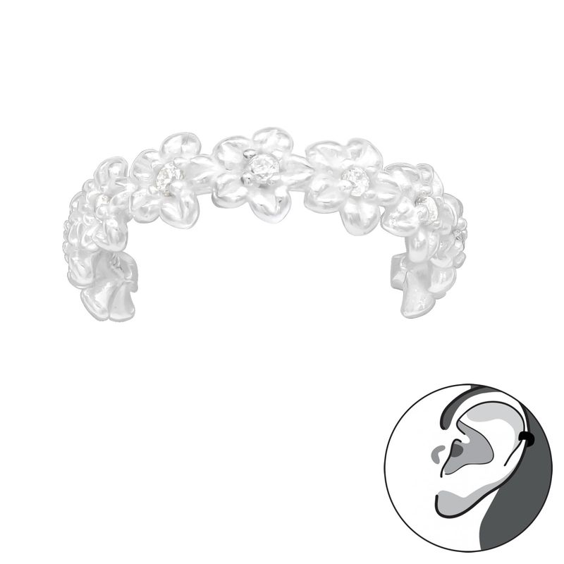 GENERICO - Aro Cuff argolla a presión flores  Mujer niña Plata 925
