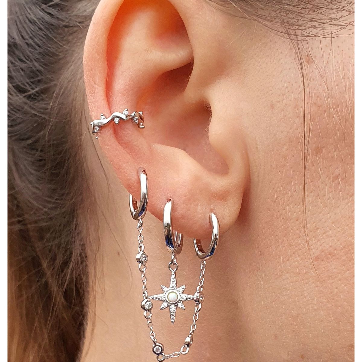 GENERICO - Argolla a presión con brillantes cuff Mujer Plata 925