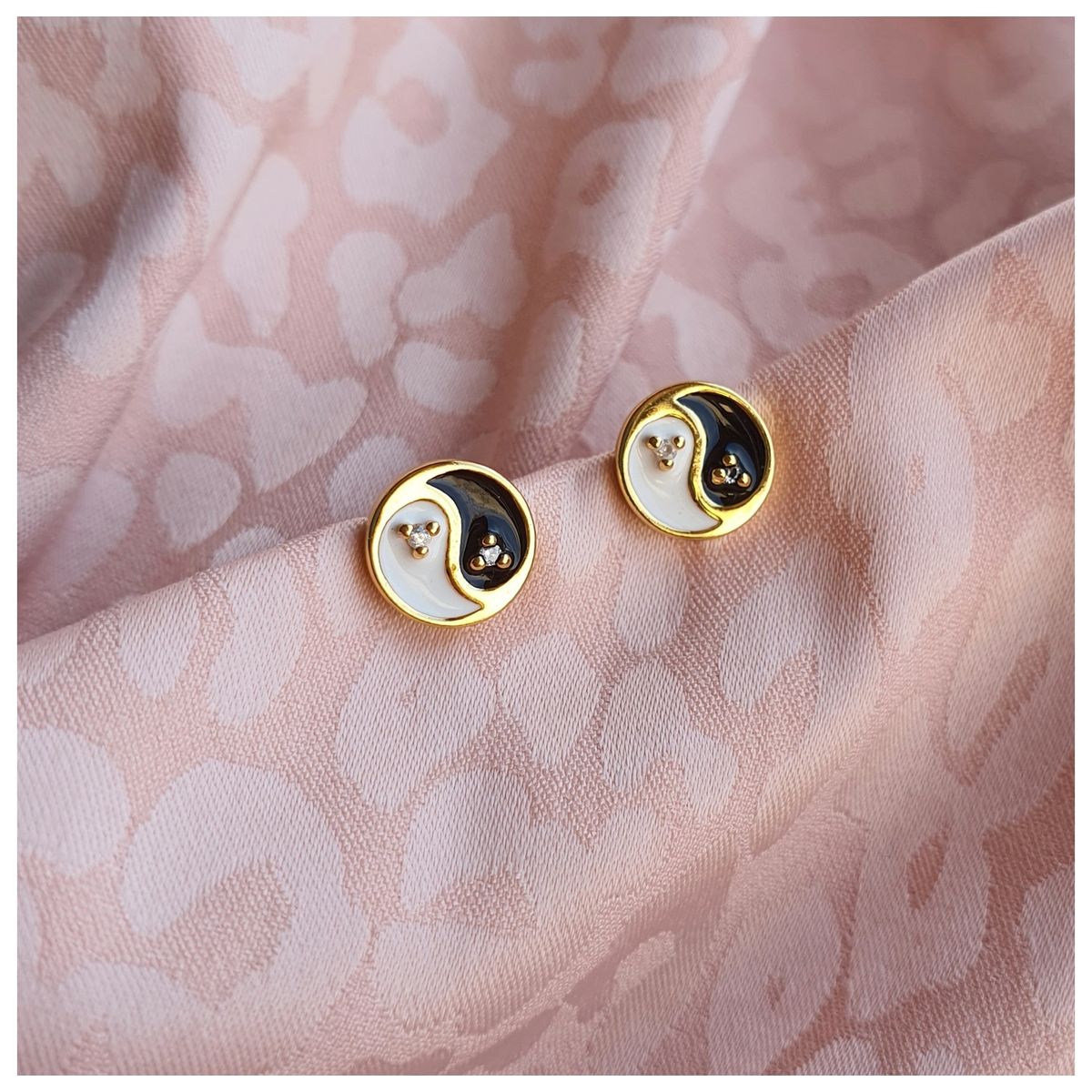 GENERICO - Aros Yin yang dorados hombre mujer unisex plata 925 chapada en oro