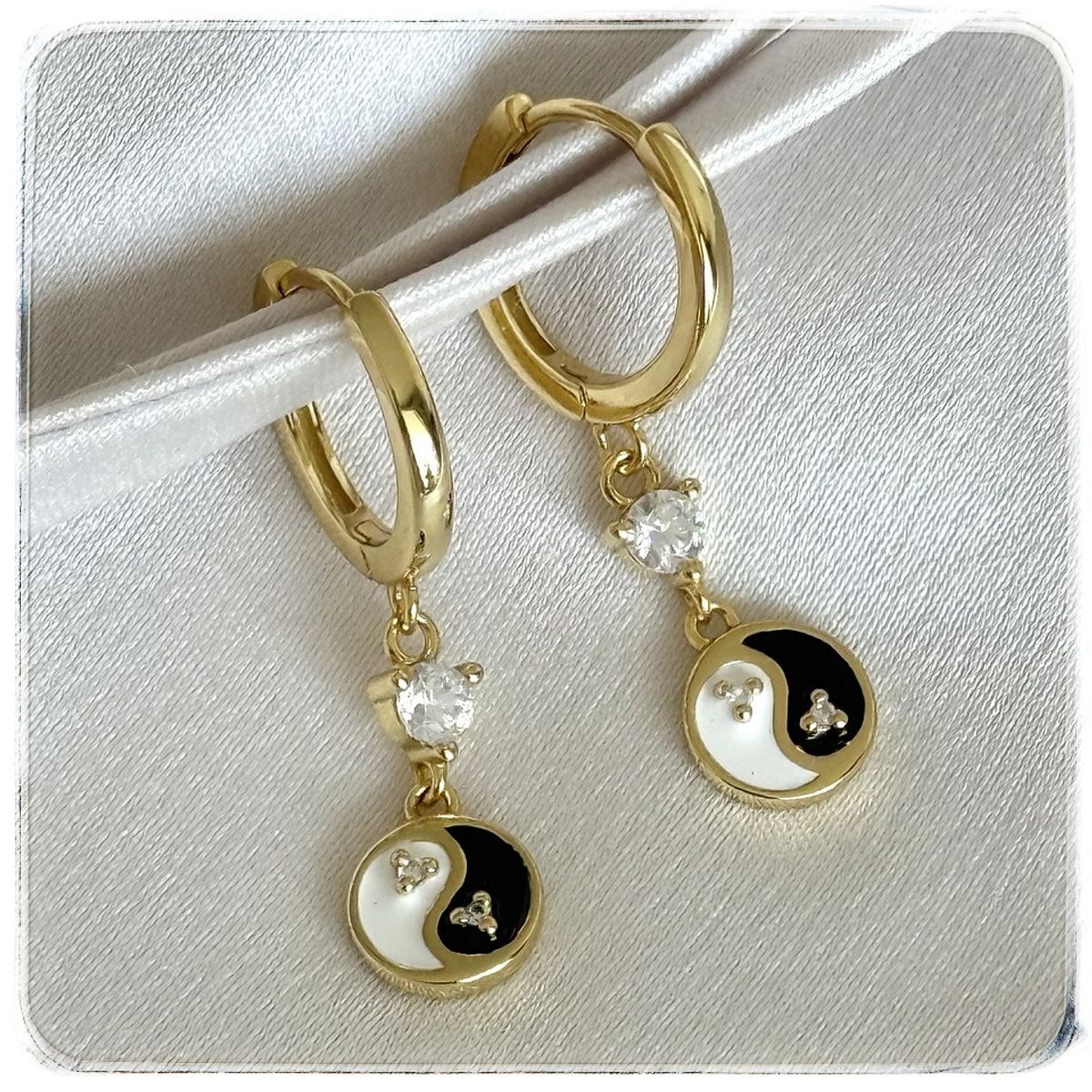 GENERICO - Argollas doradas  yin yang Plata 925 + oro 18 k