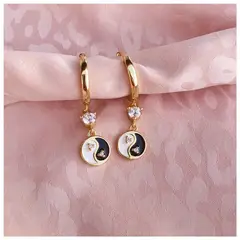GENERICO - Argollas doradas yin yang Plata 925 + oro 18 k