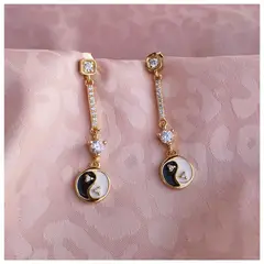GENERICO - Aros Yin yang colgante dorado plata 925 chapada en oro 18 k