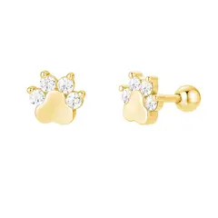 GENERICO - Aros con tope pata de perro niña bebé plata 925 + oro 18 k