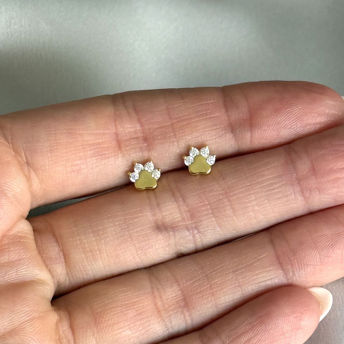 GENERICO - Aros con tope pata de perro  niña bebé plata 925 + oro 18 k