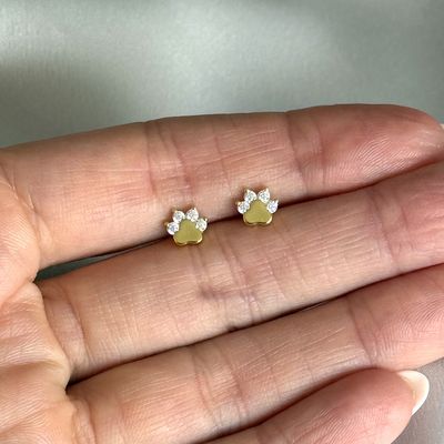 Imagen 2 del producto Aros con tope pata de perro niña bebé plata 925 + oro 18 k