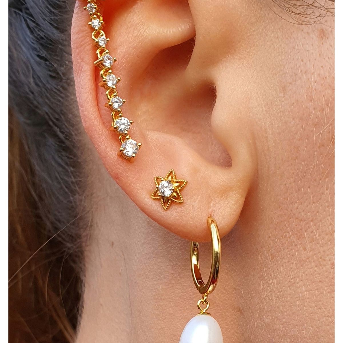 GENERICO - Aro con argolla a presión circones para oreja izquierda Plata 925