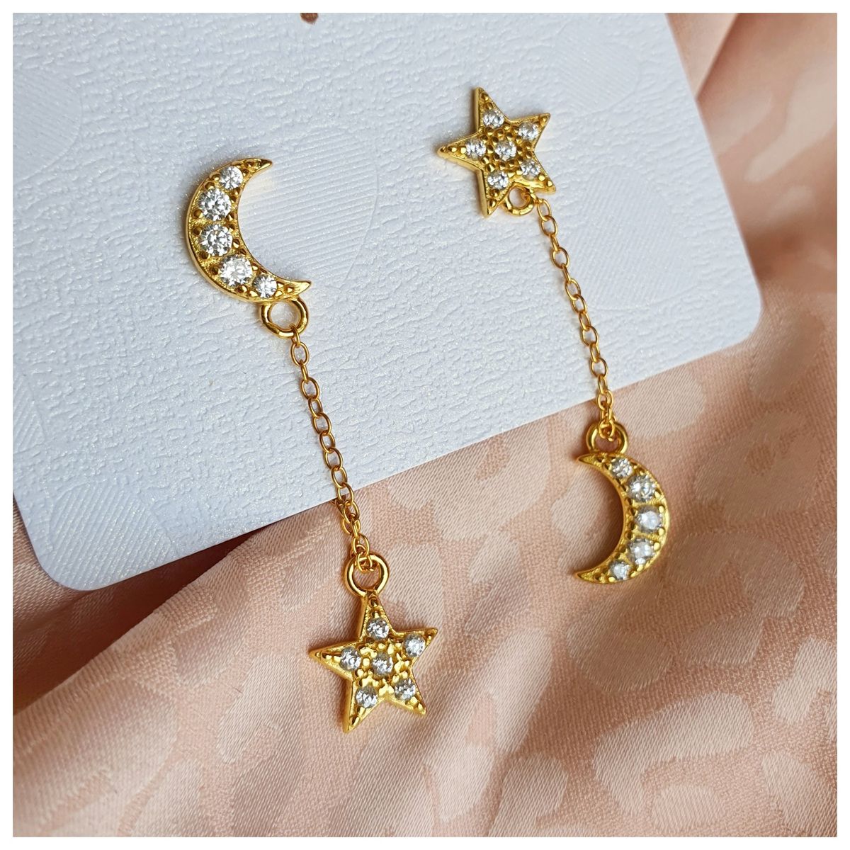 GENERICO - Aros Luna y estrella de plata chapada en oro