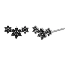 GENERICO - Aros mujer plata Flores negras
