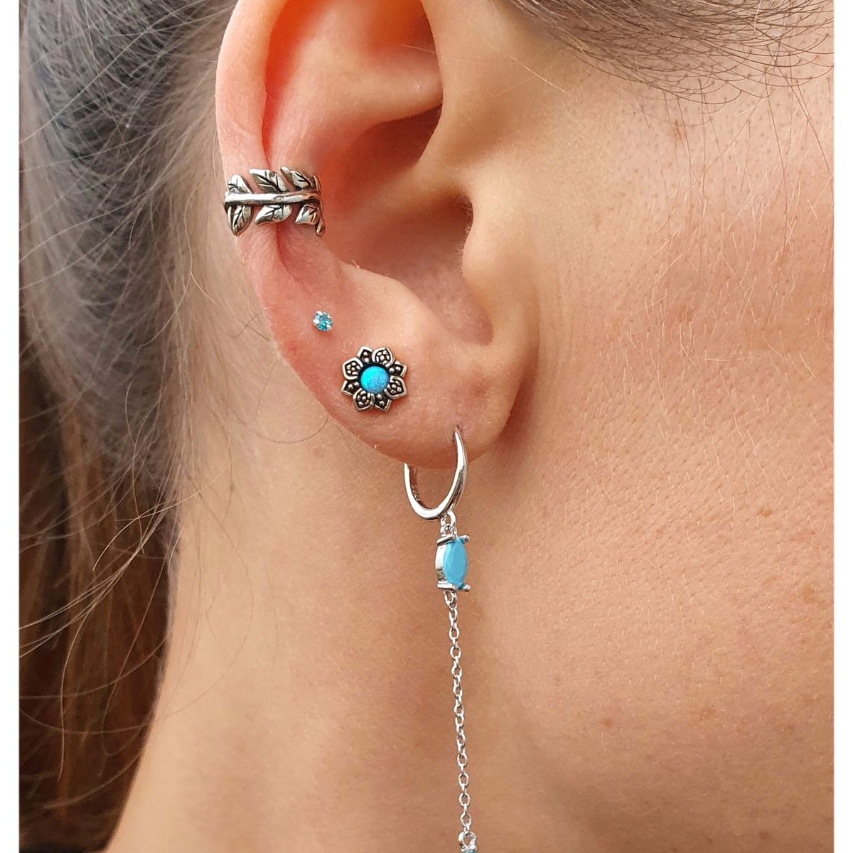 GENERICO - Argollas con colgante circones celestes plata 925