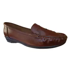 GENERICO - Zapato Mocasin Señorial De Cuero Mujer Casual Clasico Marrón - 7147