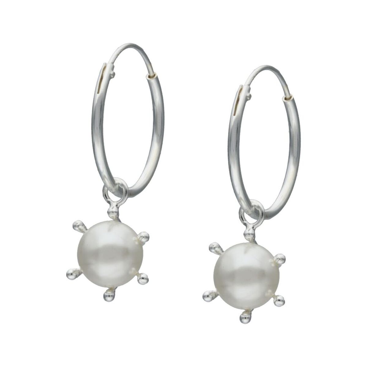 GENERICO - Argollas con perlas colgantes  con pistilo Plata 925