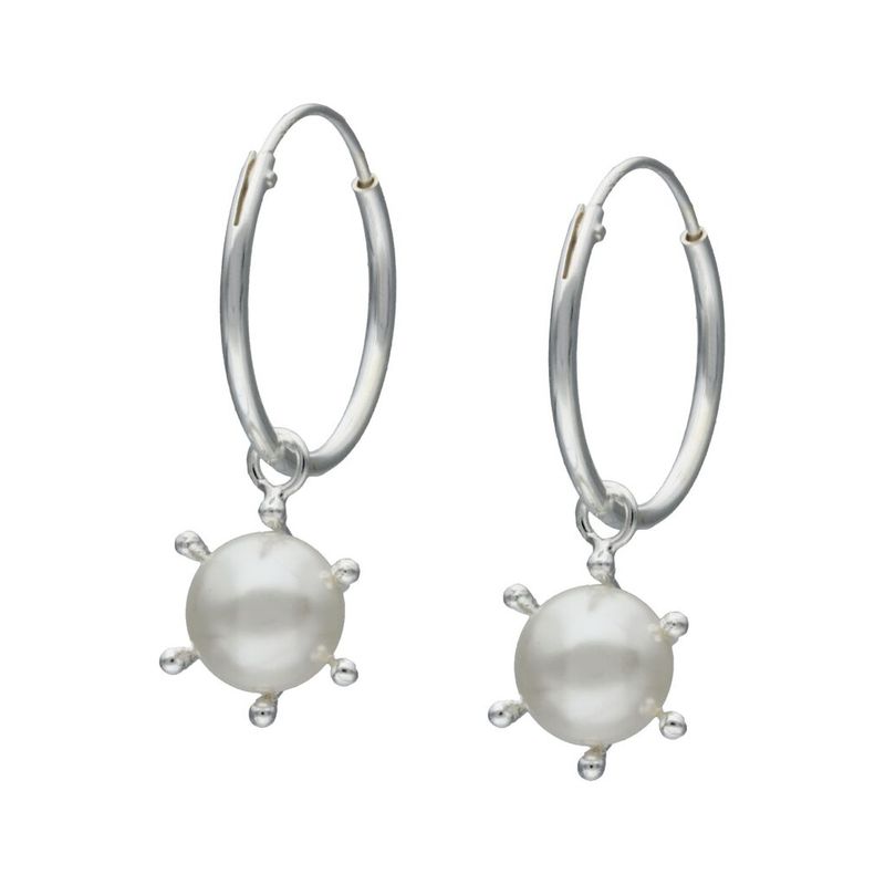 GENERICO - Argollas con perlas colgantes  con pistilo Plata 925