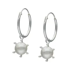 GENERICO - Argollas con perlas colgantes con pistilo Plata 925