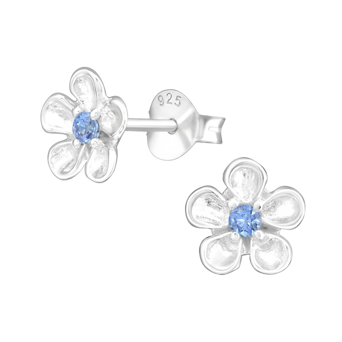 GENERICO - Aros mujer plata Flor circón azul