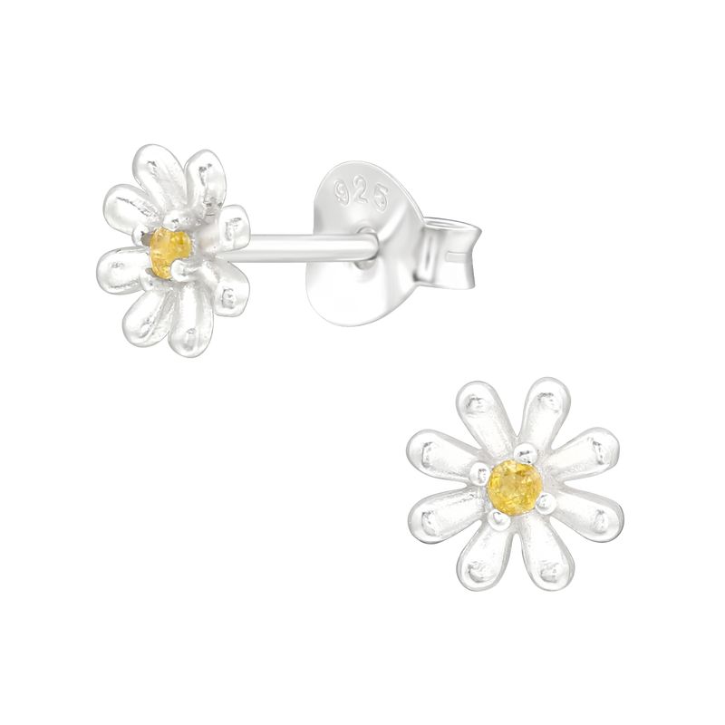 GENERICO - Aros mujer plata Flor circón amarillo