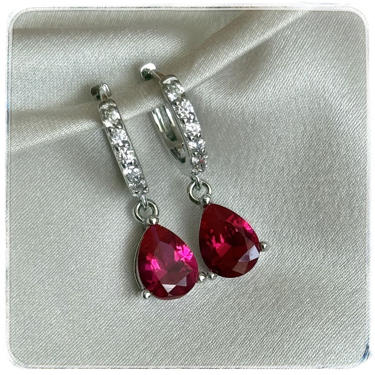 GENERICO - Aros mujer de plata 925 argollas Rubi + cajita