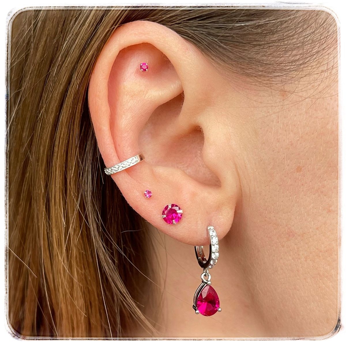 GENERICO - Aros mujer de plata 925 argollas Rubi + cajita
