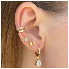 GENERICO - Conjunto de aros colibrí con flor plata 925 + oro 18 k + caja regalo