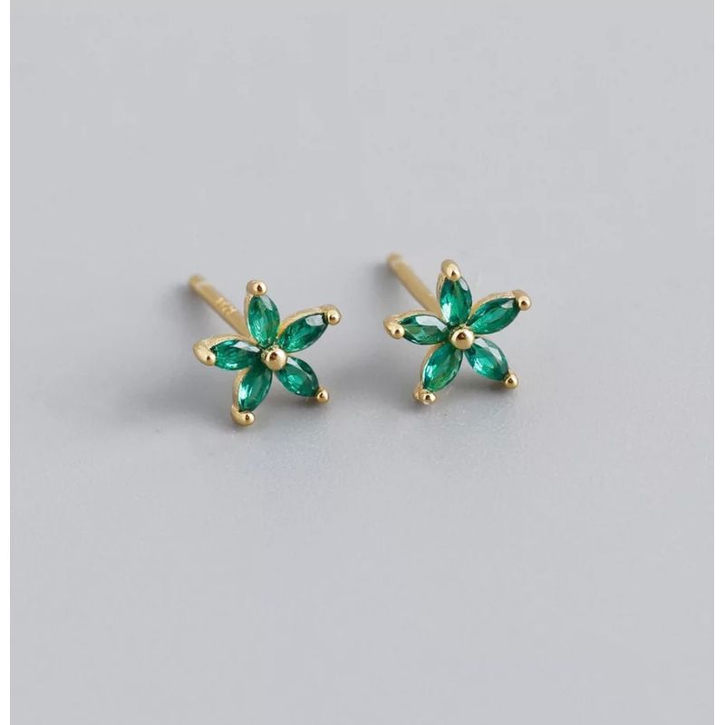 GENERICO - Aros mujer plata Flor esmeralda
