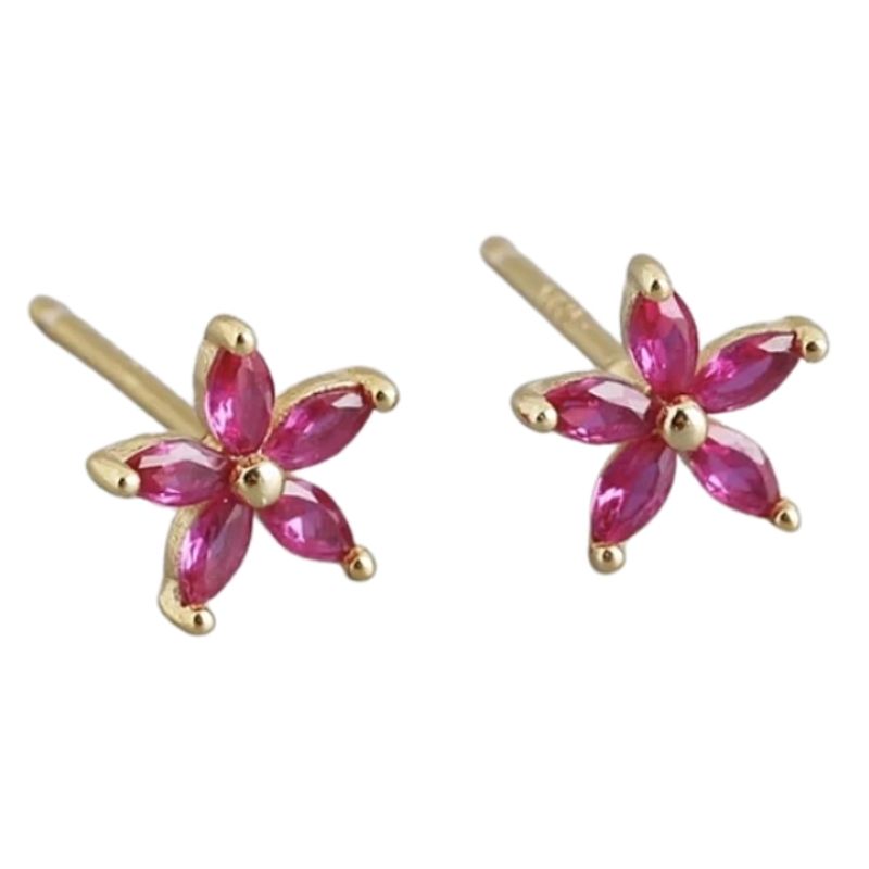 GENERICO - Aros mujer plata Flor fucsia