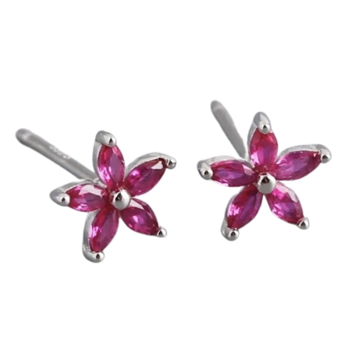 GENERICO - Aros mujer plata Flor fucsia