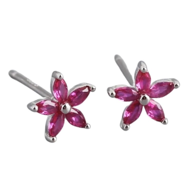 GENERICO - Aros mujer plata Flor fucsia