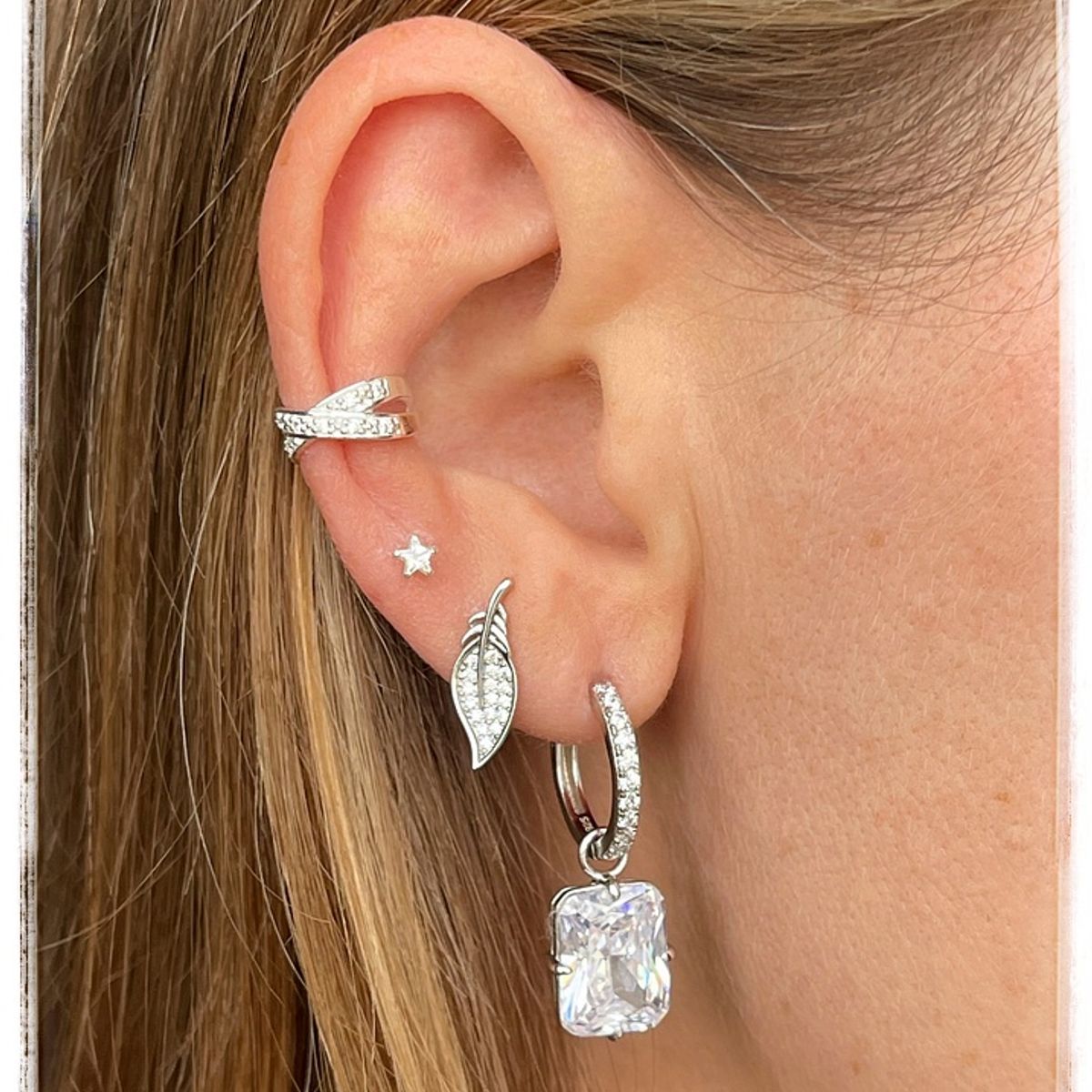 GENERICO - Aros mujer argollas circon colgante plata 925 + caja