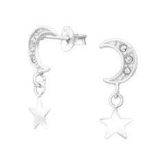 GENERICO - Aros mujer plata Luna + estrella colgante