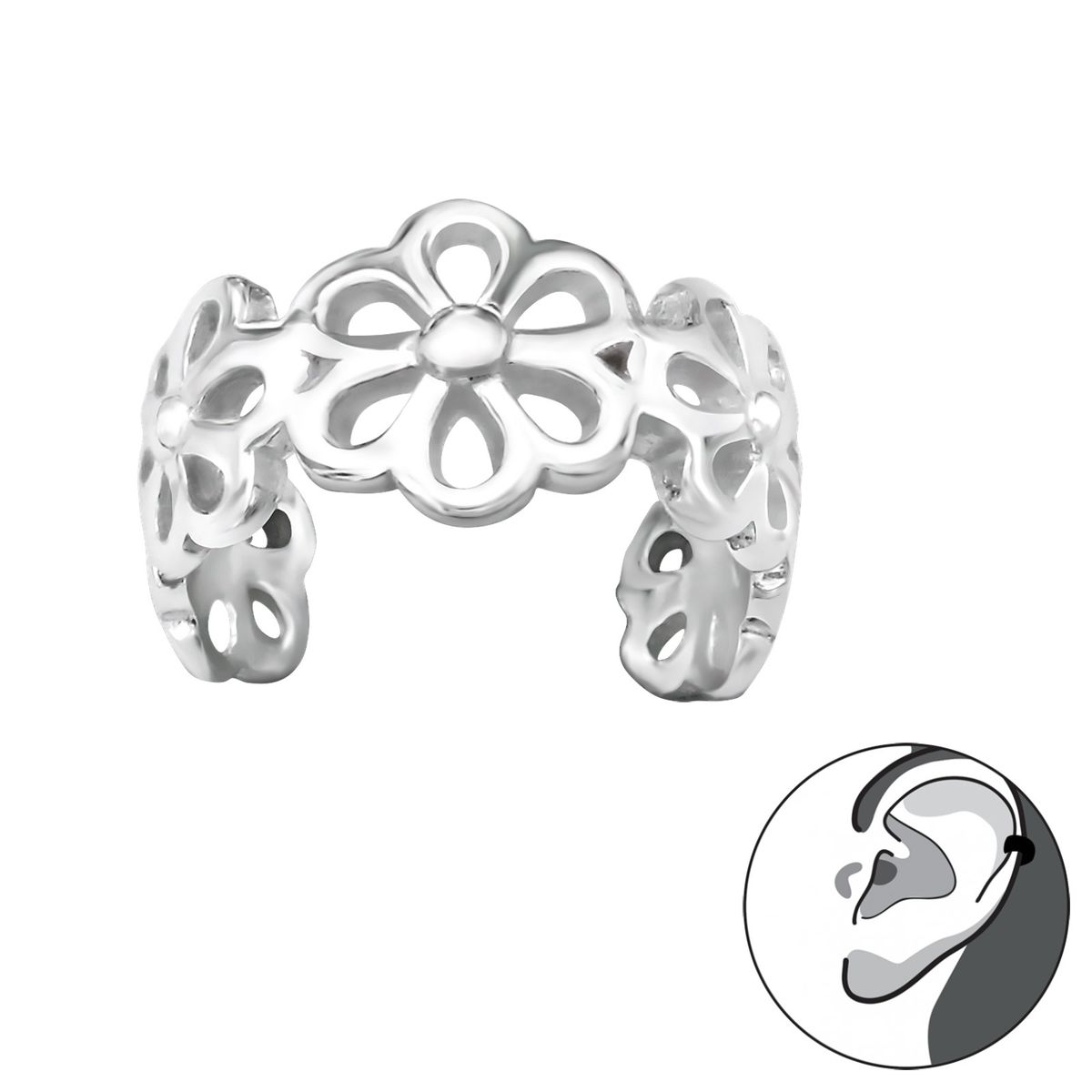 GENERICO - Aro Cuff flores Mujer Plata 925