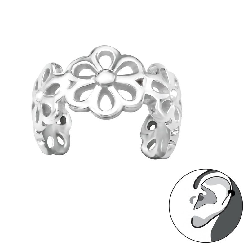 GENERICO - Aro Cuff flores Mujer Plata 925