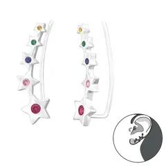 GENERICO - Aros mujer plata Trepadores estrellas multicolor