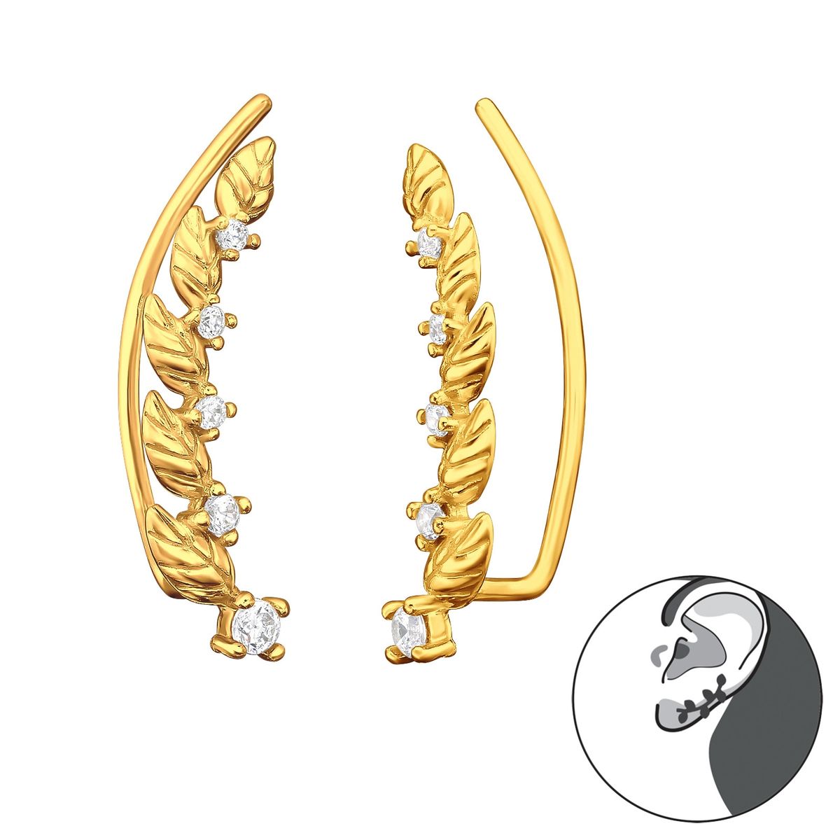 GENERICO - Aros mujer plata Trepadores hojas doradas
