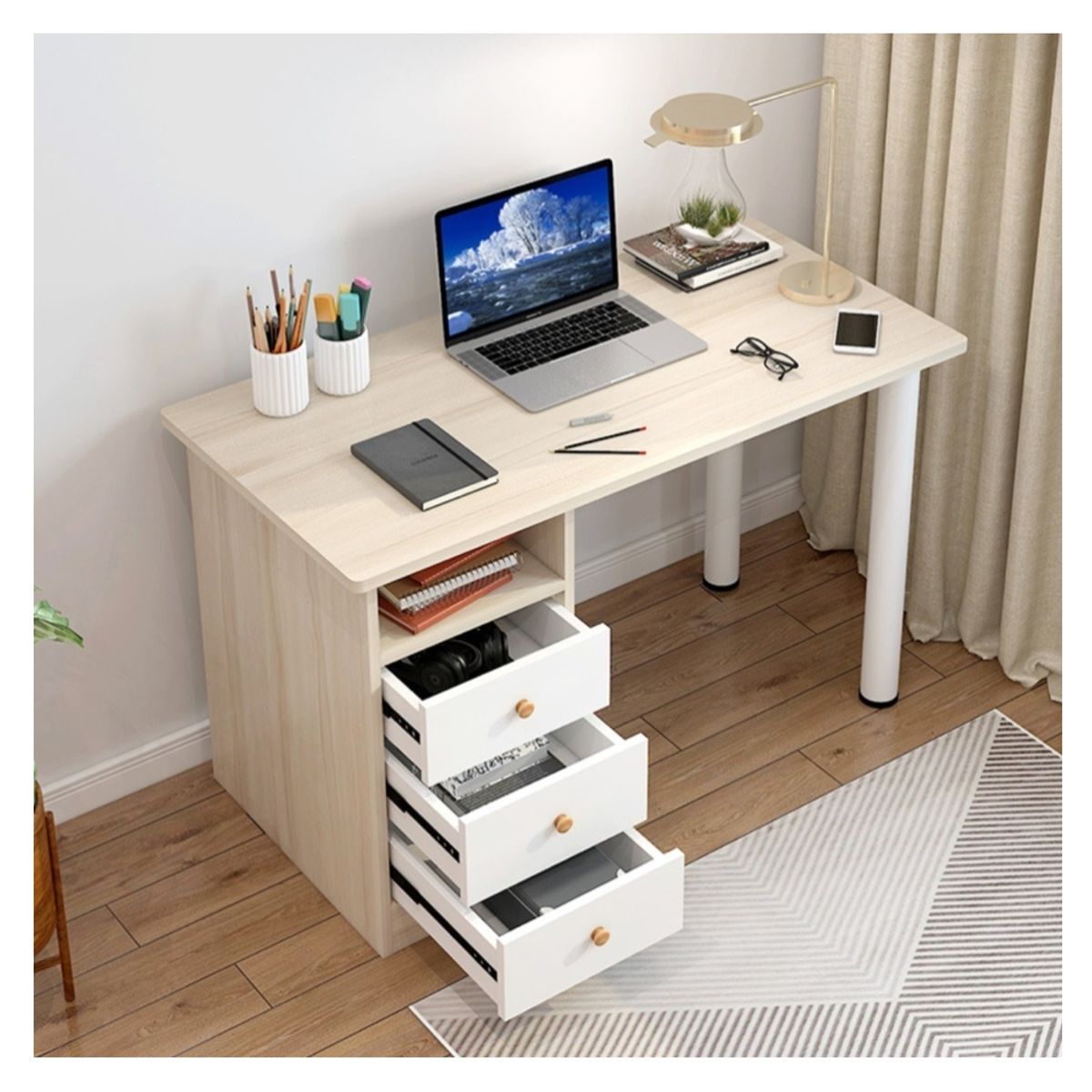 HOMER DESIGN - Escritorio Oficina Madera Con Cajones Reforzado 100x50x74cm DW105