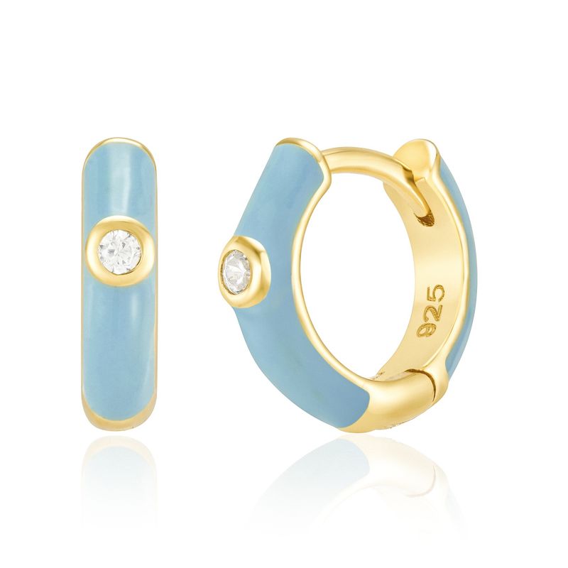 GENERICO - Aros mujer plata Argollas 12 mm azul claro