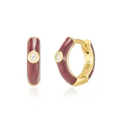 GENERICO - Aros mujer plata Argollas 12 mm burdeo