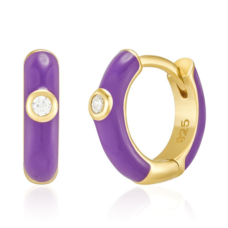 GENERICO - Aros mujer plata Argollas 12 mm púrpura