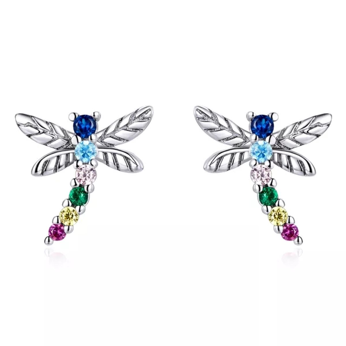 GENERICO - Aros mujer plata Libélula multicolor