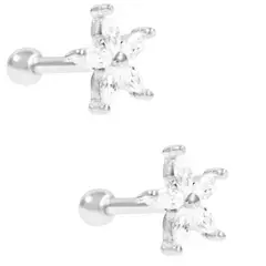 GENERICO - Aros de flor para niña y mujer plata 925 con tope