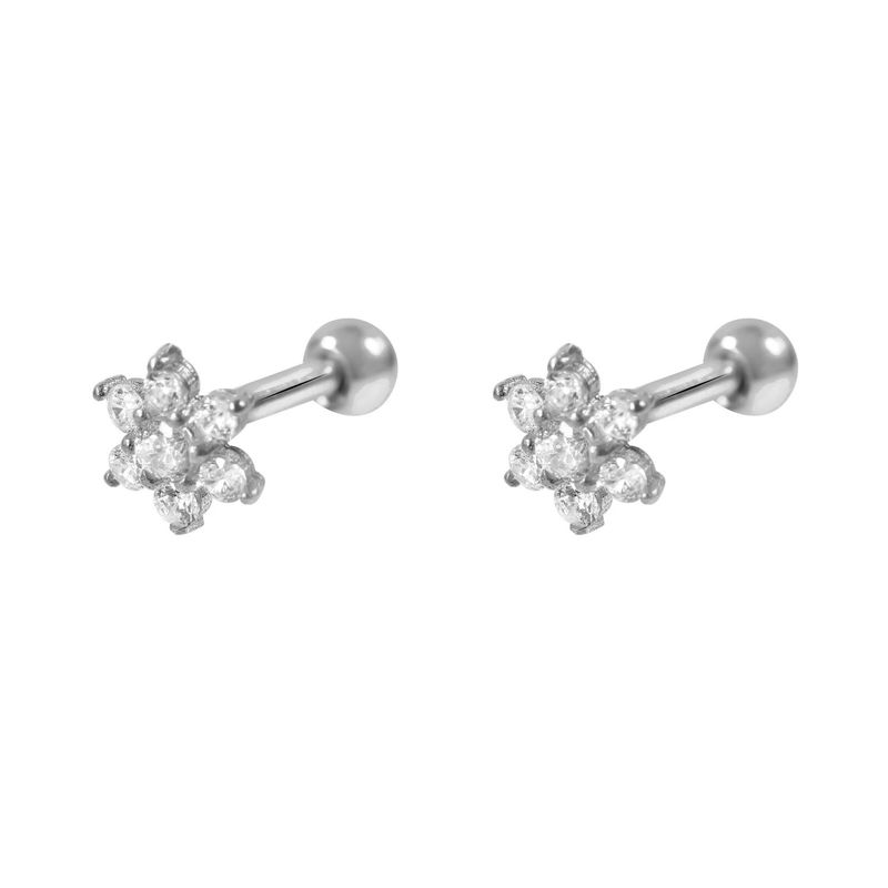 GENERICO - Aros mujer plata Flor con tope