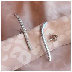 GENERICO - Aros linea brillantes plata 925 chapada en oro blanco