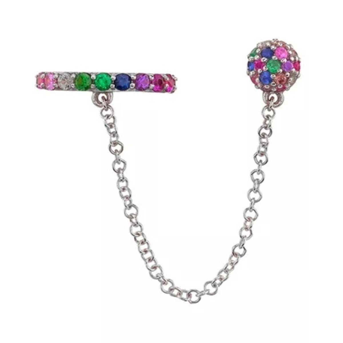 GENERICO - Aro Esfera multicolor con cuff Mujer Plata 925