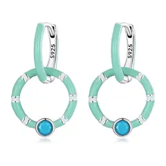 GENERICO - Aros mujer plata Argollas menta con colgante