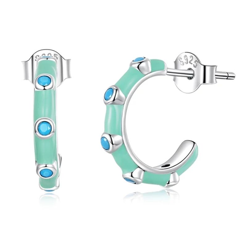 GENERICO - Aros mujer plata Semi argollas menta