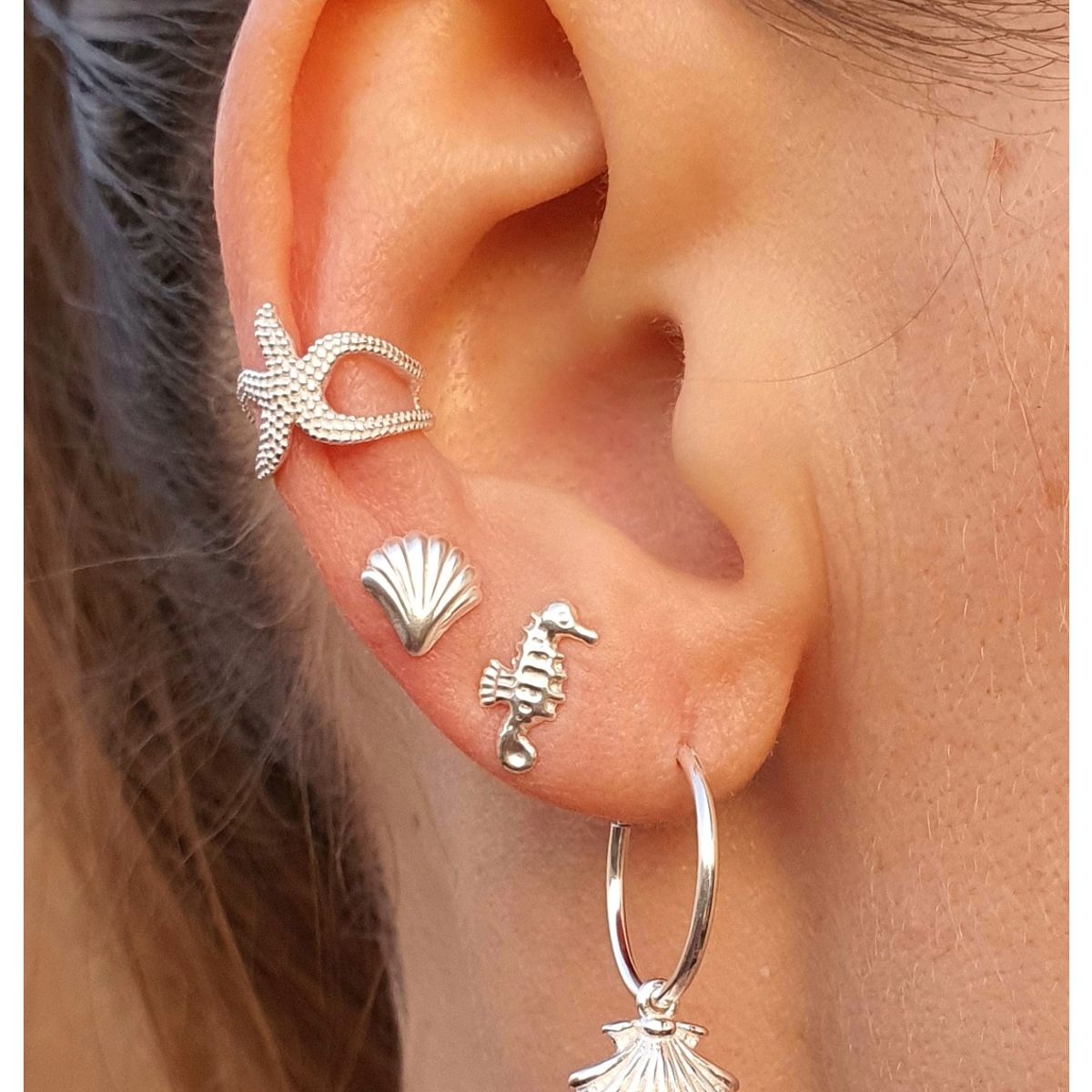 GENERICO - Aro falso a presion estrella de mar cuff bidu  Plata 925