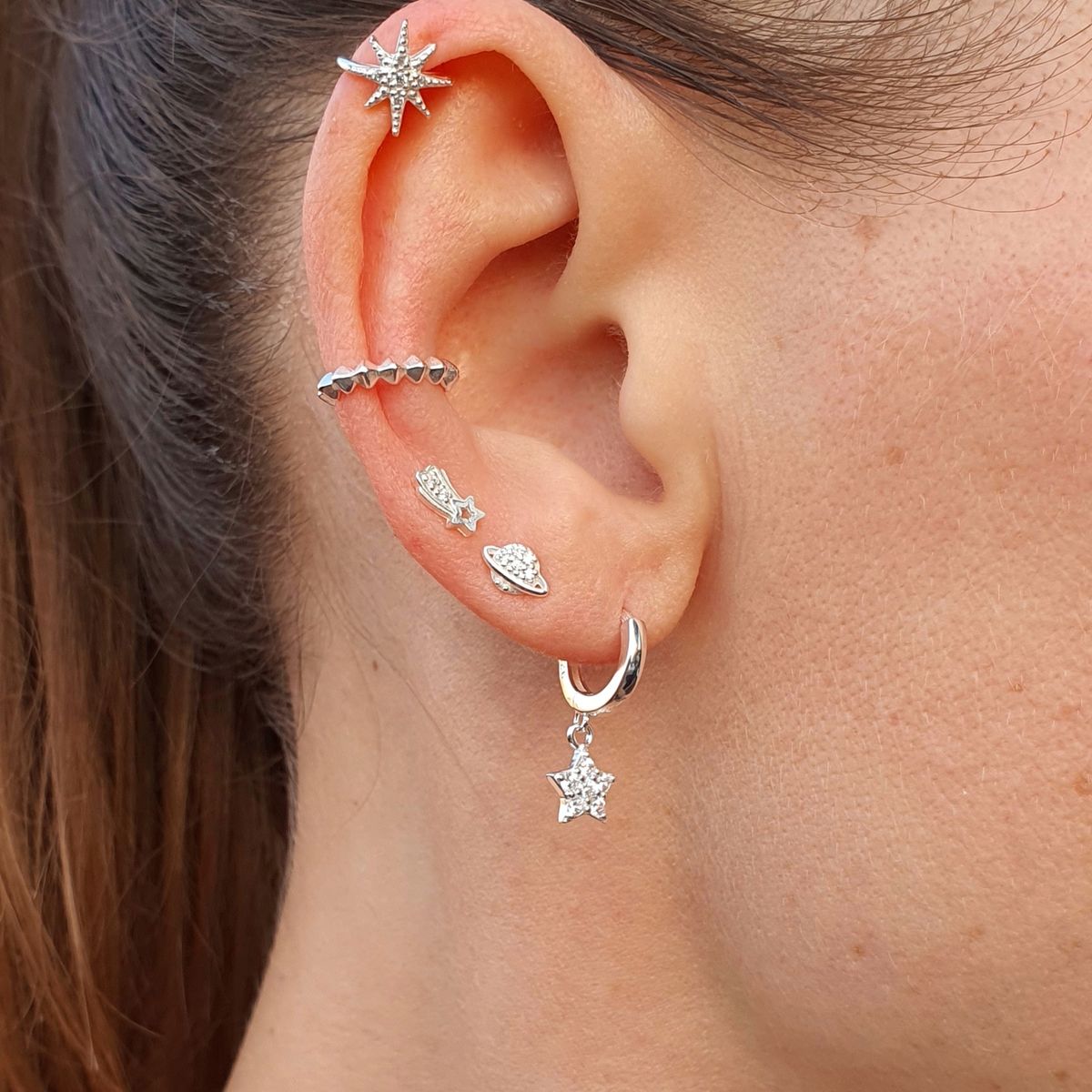 GENERICO - Aros mujer plata Mini saturnos