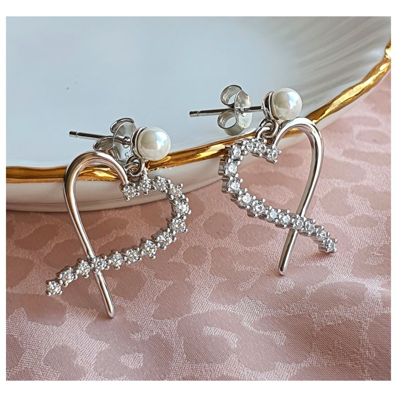 GENERICO - Aros de perla con corazón Plata 925 chapada oro blanco