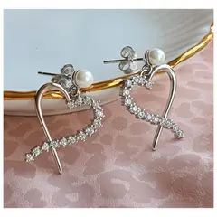 GENERICO - Aros de perla con corazón Plata 925 chapada oro blanco