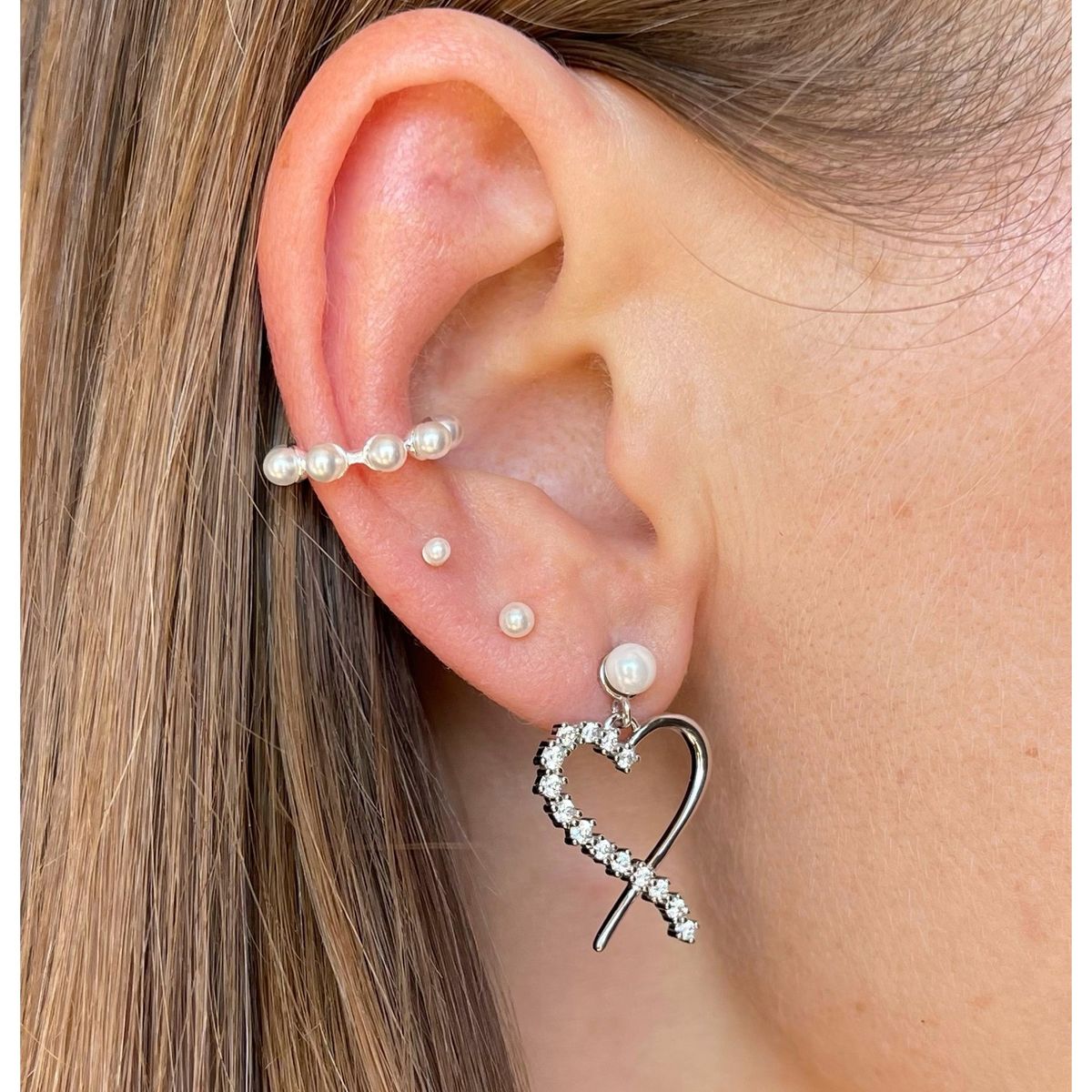 GENERICO - Aros de perla con corazón Plata 925 chapada oro blanco