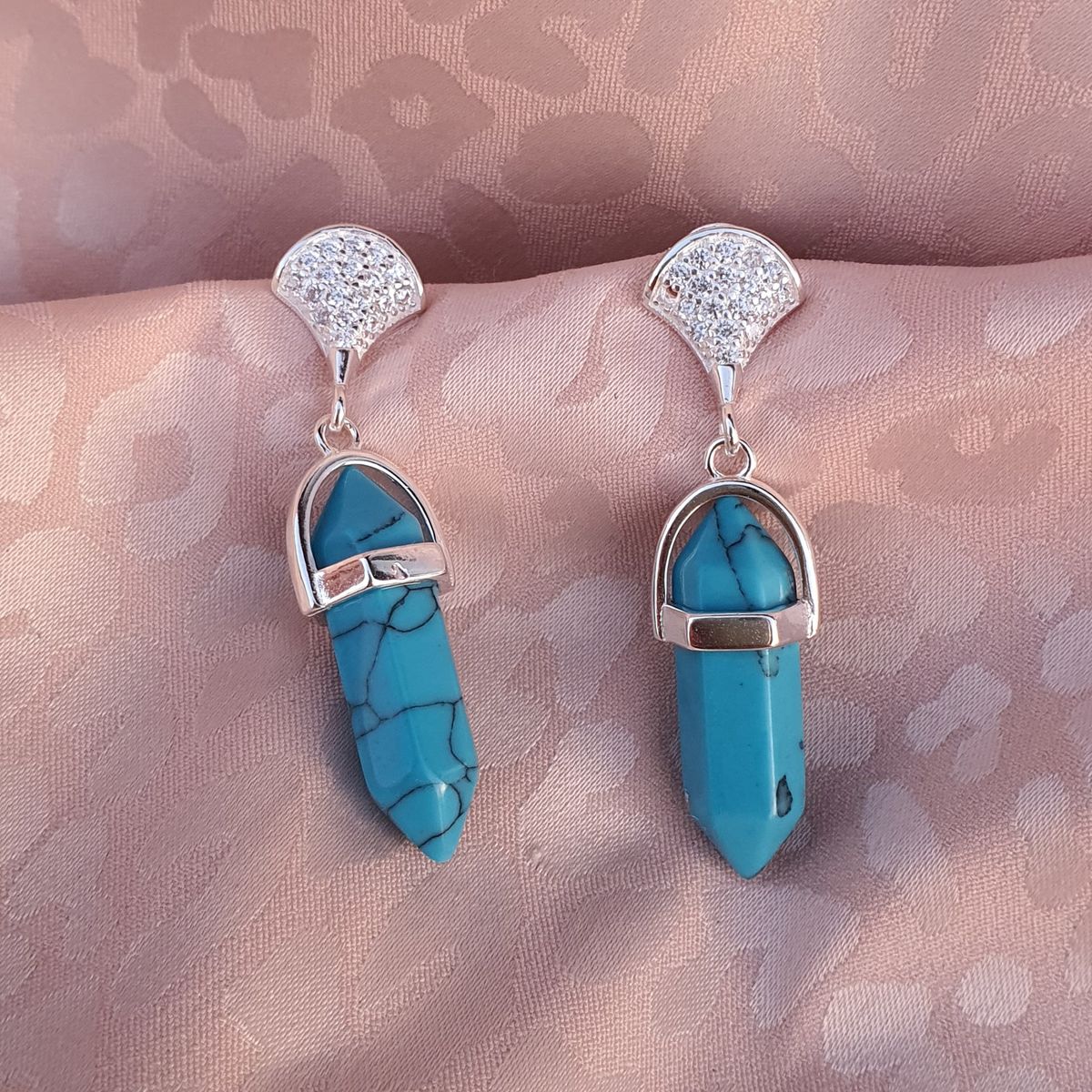 GENERICO - Aros mujer plata Abanico con piedra colgante